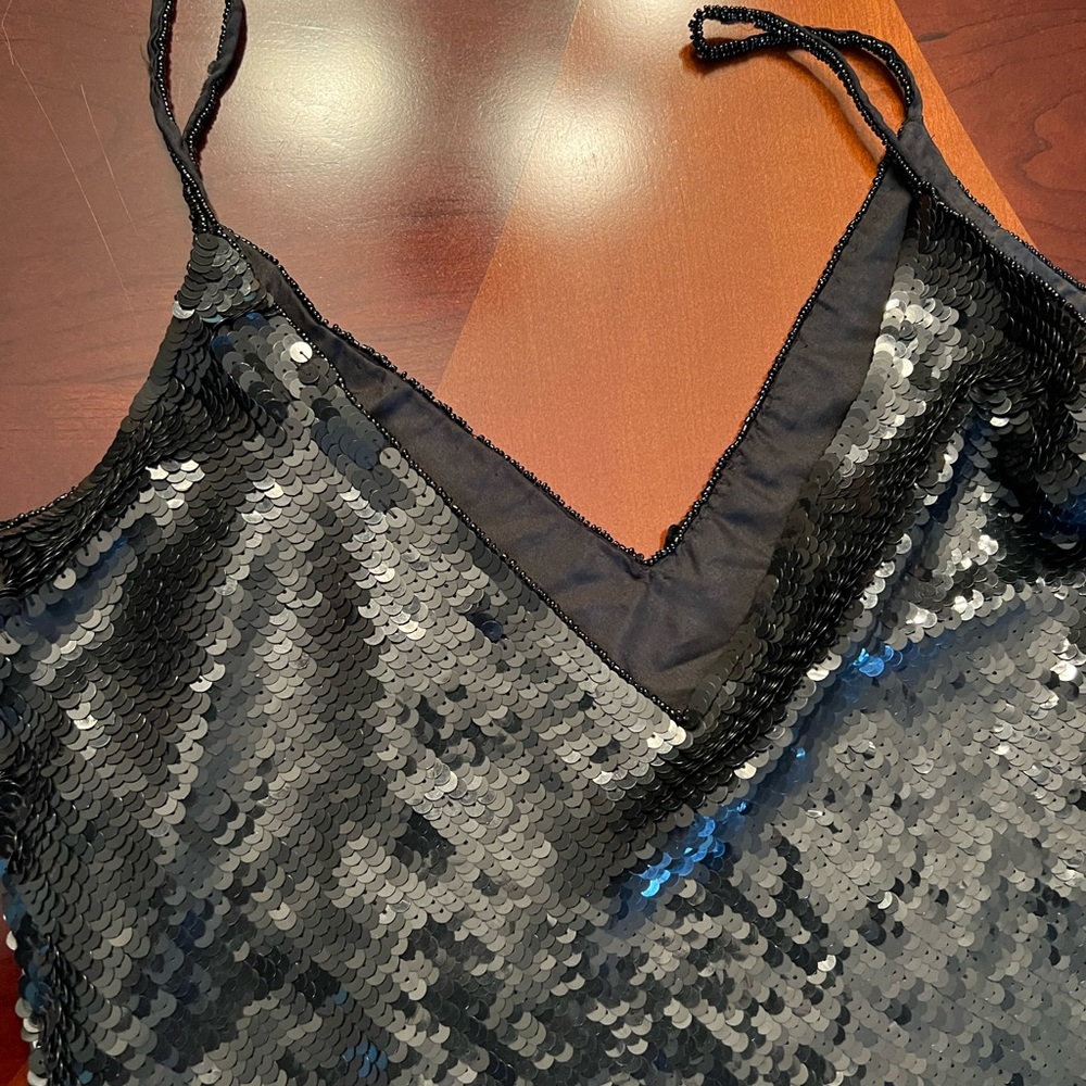 Cache Black Spaghetti Strap Full Sequin Pull-On T… - image 8